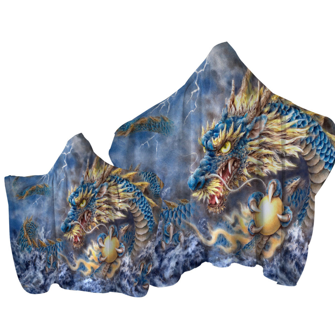 Cool Fantasy Art Ocean Storm Blue Dragon Towel Hoodie