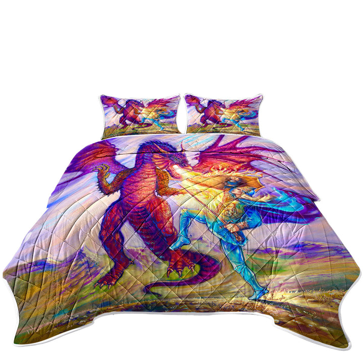 Cool Fantasy Art Painting Saint George and the Dragon California King Quilt Sets