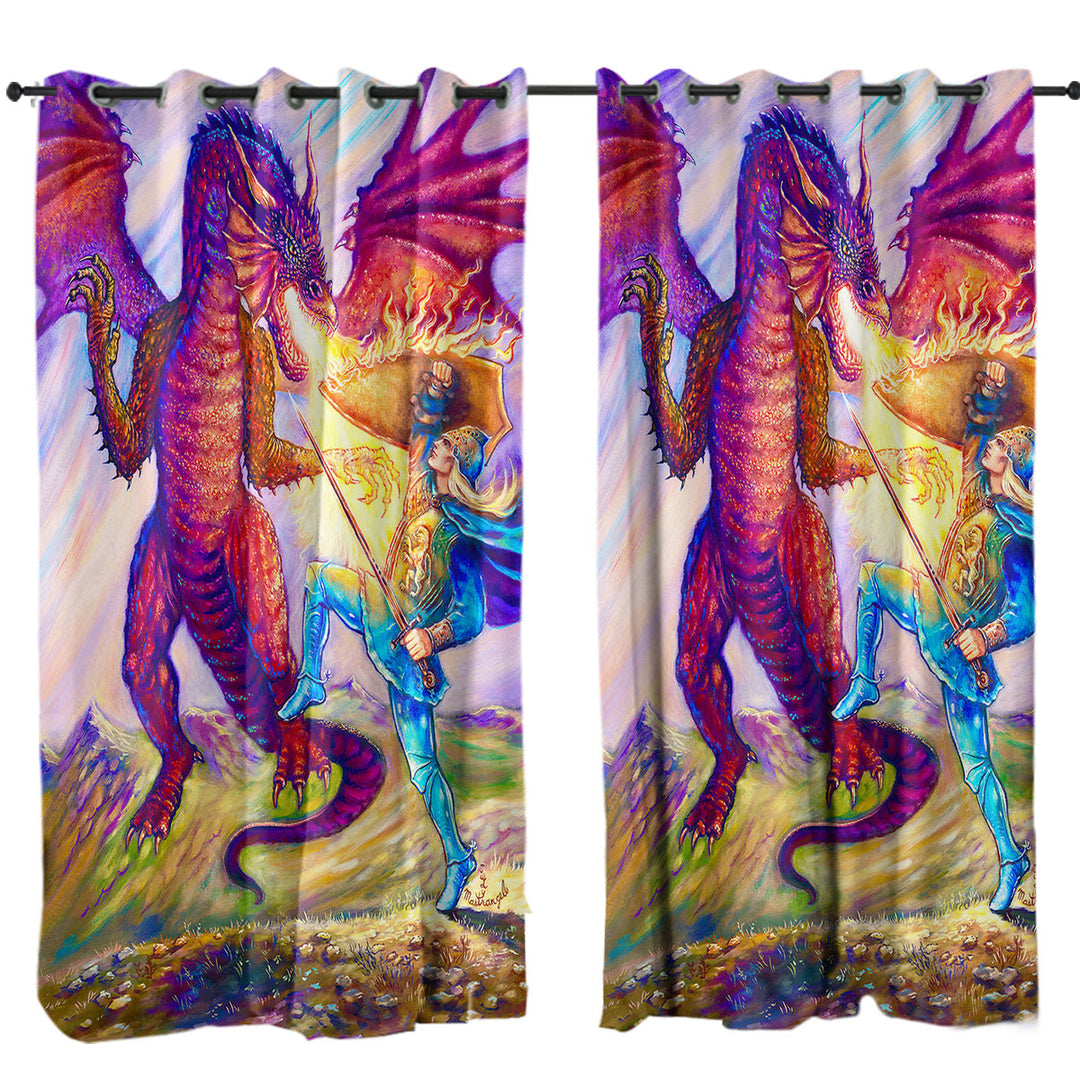 Cool Fantasy Art Painting Saint George and the Dragon Curtains for Bedroom