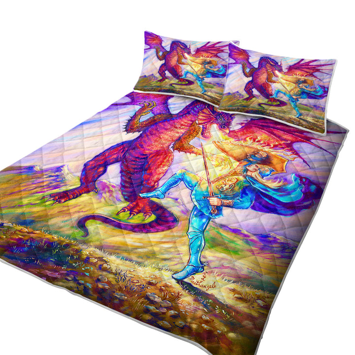 Cool Fantasy Art Painting Saint George and the Dragon King Size Quilt Sets