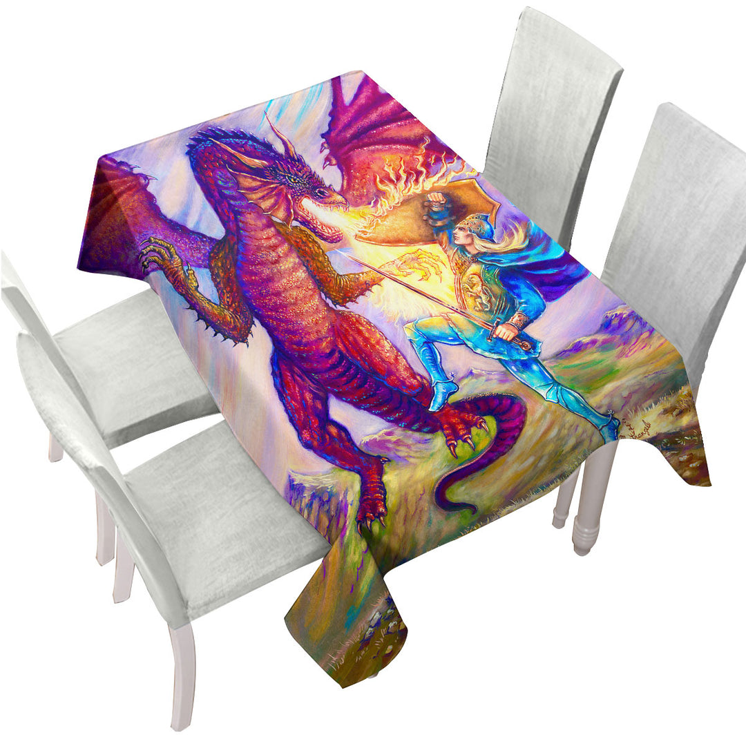 Cool Fantasy Art Painting Saint George and the Dragon Tablecloth