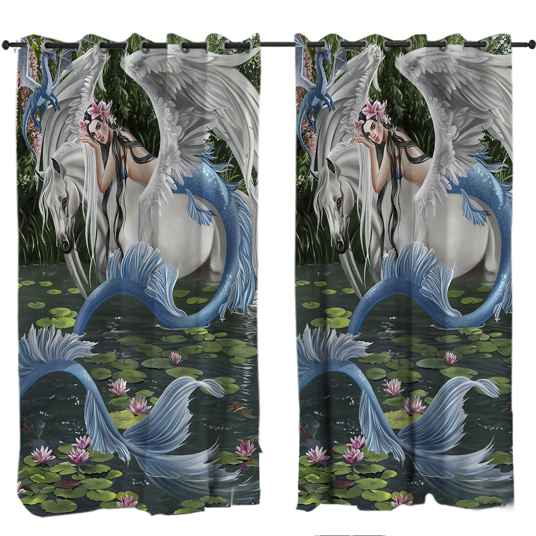 Cool Fantasy Art Pegasus Mermaid and Dragon Curtain