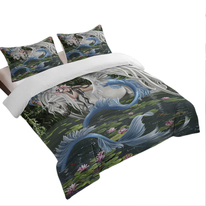 Cool Fantasy Art Pegasus Mermaid and Dragon Duvet Cover