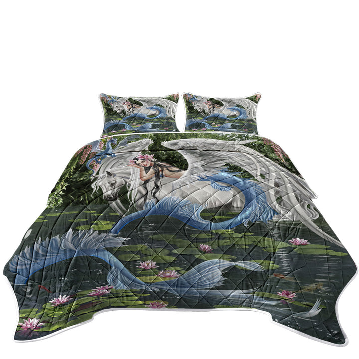 Cool Fantasy Art Pegasus Mermaid and Dragon Quilt