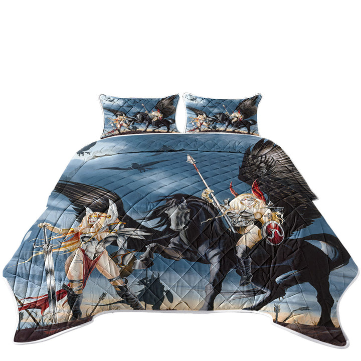 Cool Fantasy Art Pegasus Women Warriors California King Quilt Sets