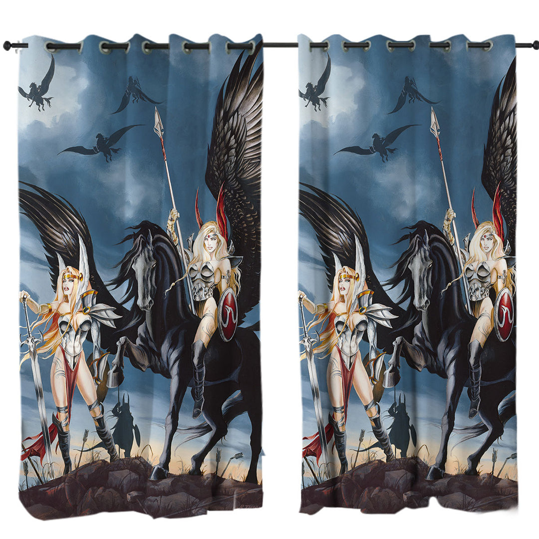 Cool Fantasy Art Pegasus Women Warriors Curtains for Living Room