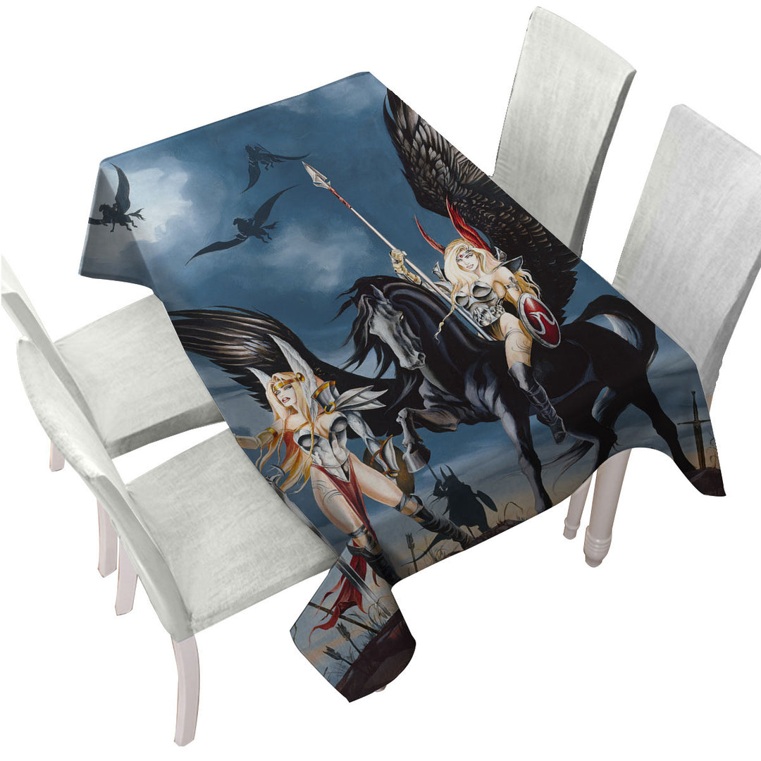 Cool Fantasy Art Pegasus Women Warriors Custom table cloth