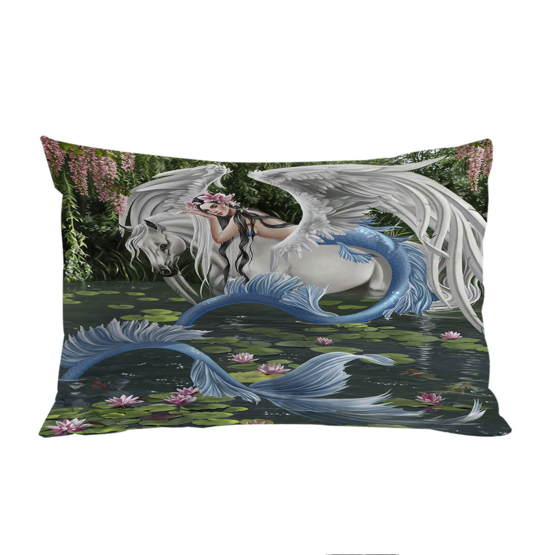 Cool Fantasy Art Pegasus and Water Lilies Pond Mermaid Pillow Case Covers