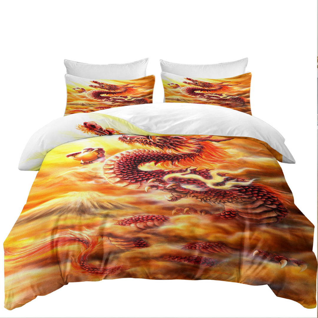 Cool Fantasy Art Red Clouds Dragon Bed Covers