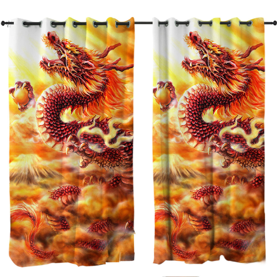 Cool Fantasy Art Red Clouds Dragon Curtain