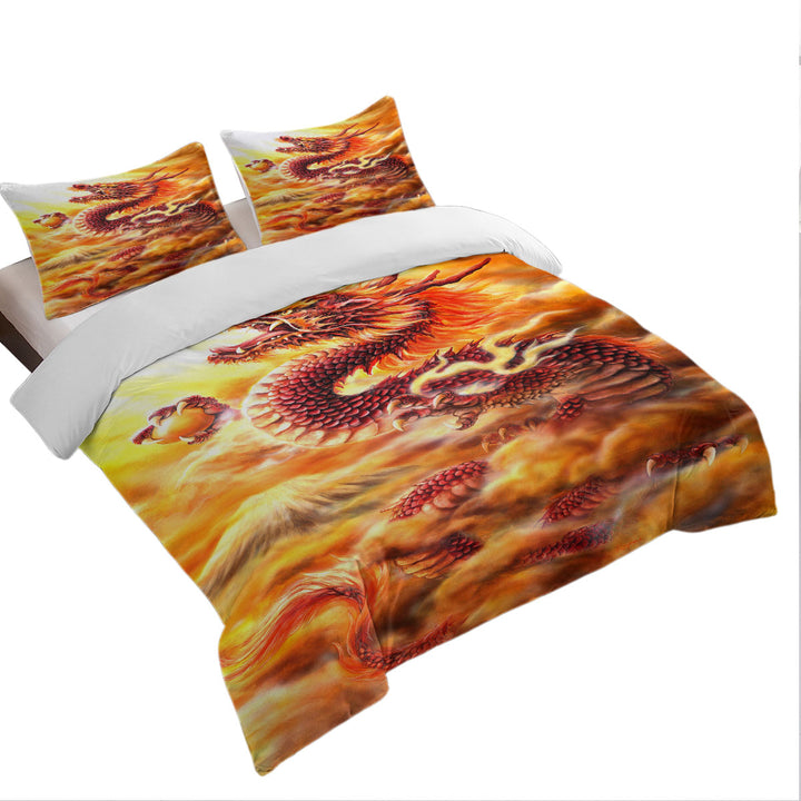 Cool Fantasy Art Red Clouds Dragon Duvet Covers