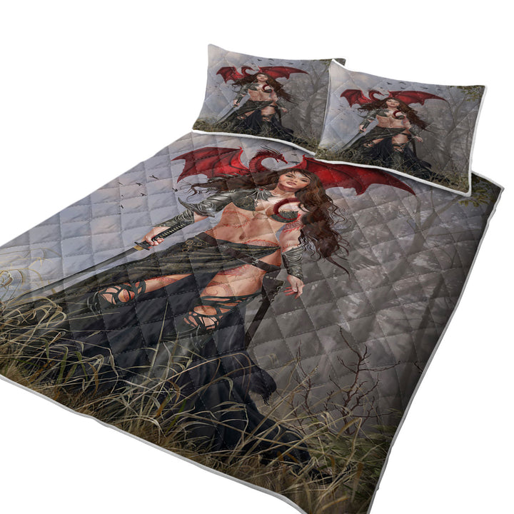 Cool Fantasy Art Sexy Dragon Warrior Woman California King Quilt Sets