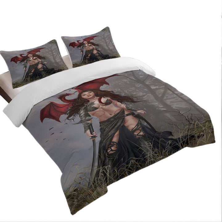 Cool Fantasy Art Sexy Dragon Warrior Woman Duvet Covers