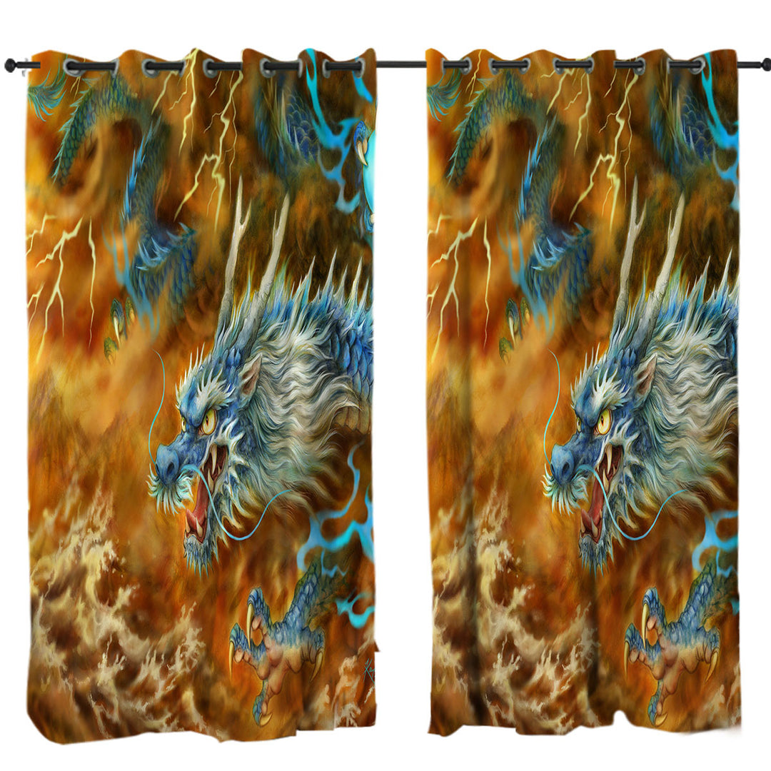 Cool Fantasy Art Storm East Chinese Dragon Drapes and Curtains