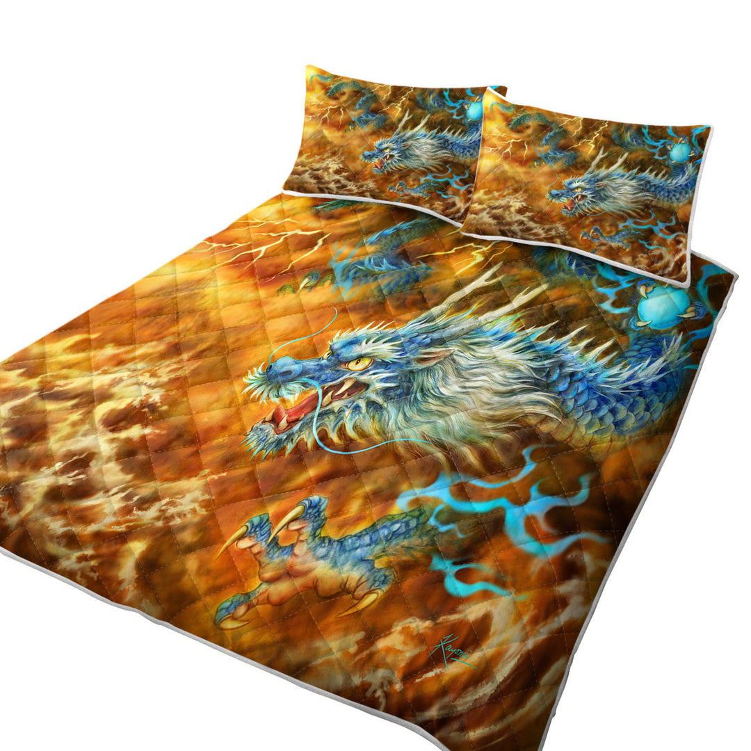 Cool Fantasy Art Storm East Chinese Dragon Quilts for Beds