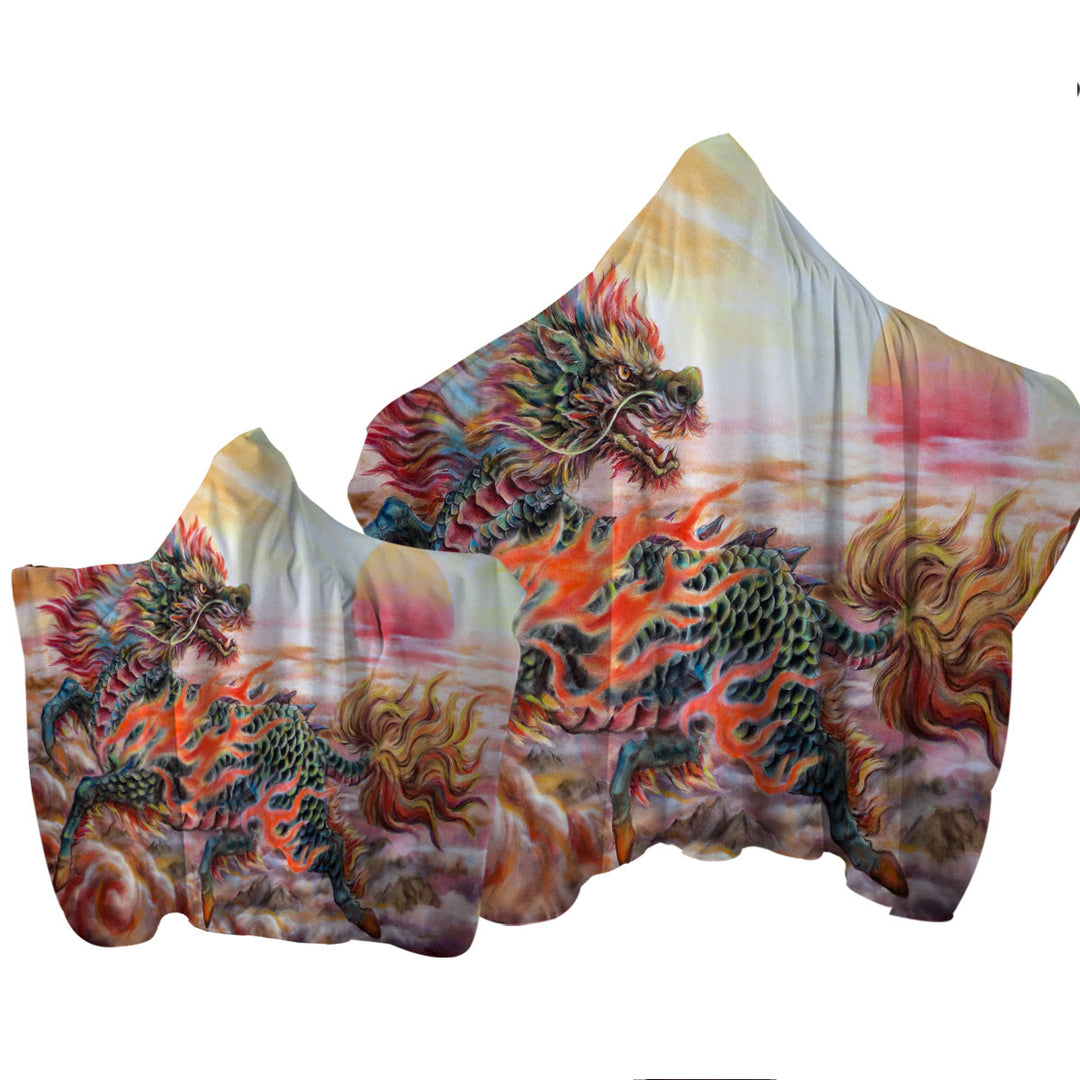 Cool Fantasy Art Sun Fire Kirin Hooded Beach Towel