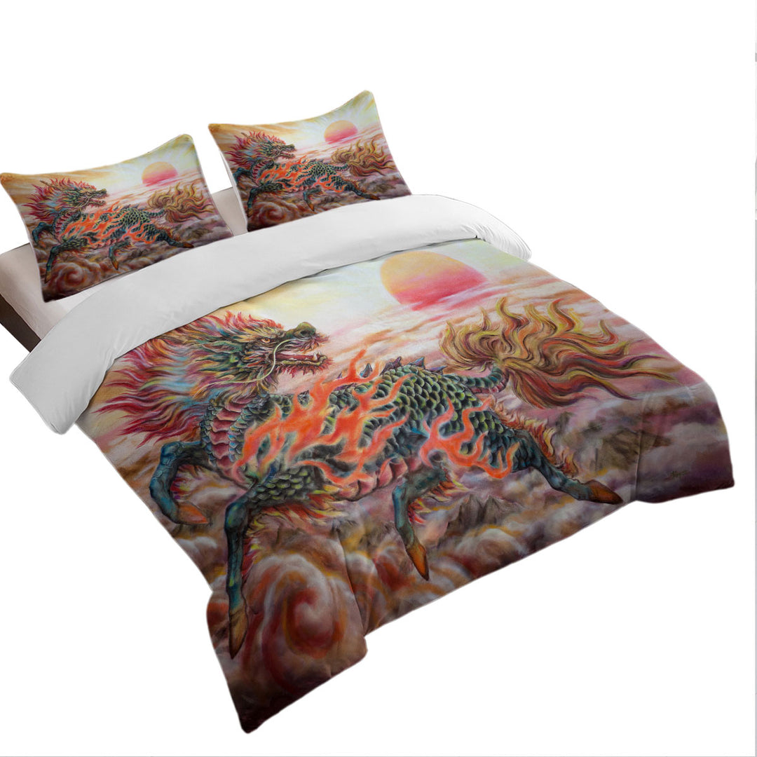 Cool Fantasy Art Sun Fire Kirin Queen Size Duvet Cover