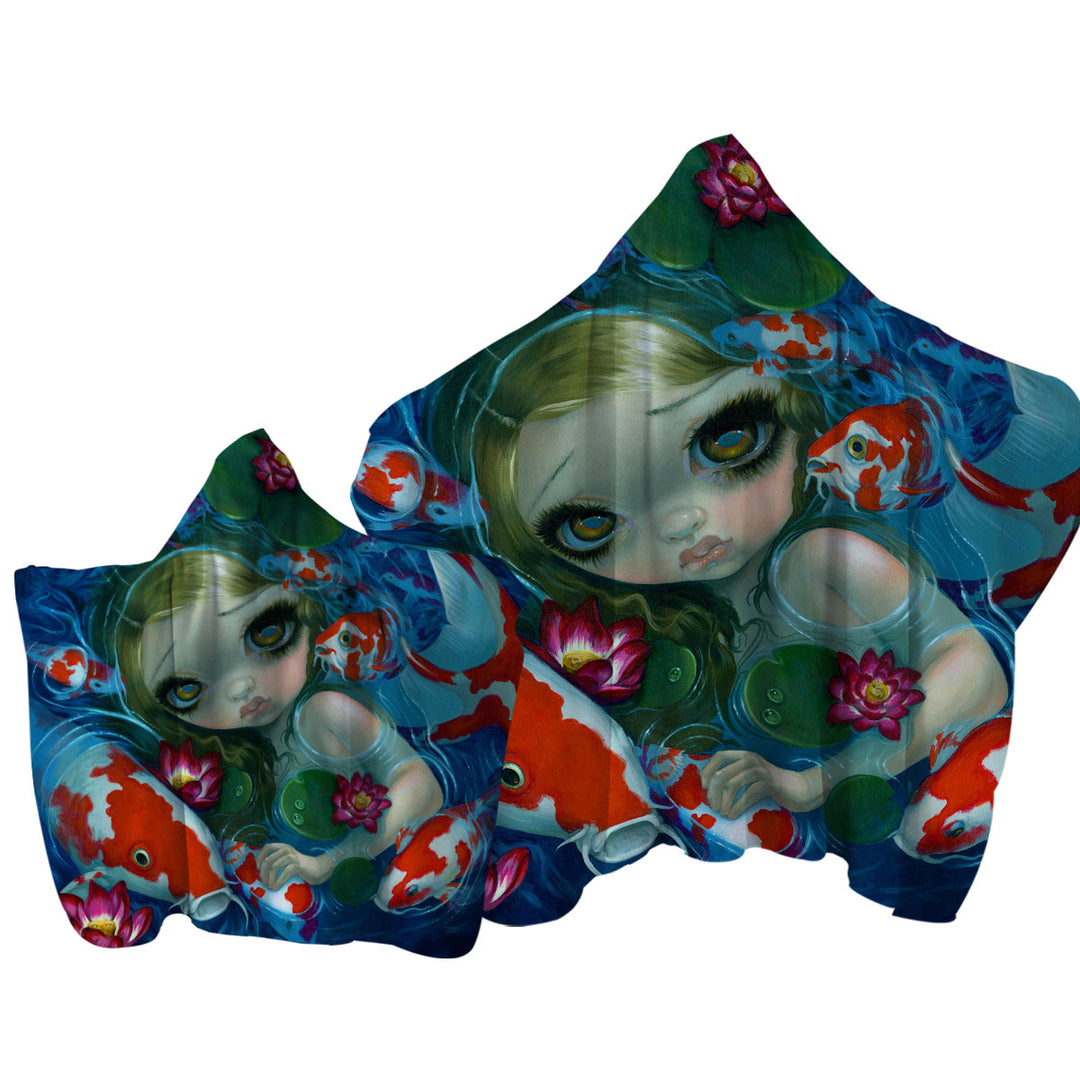 Cool Fantasy Art Swimming with Koi Mermaid Towel Hoodie