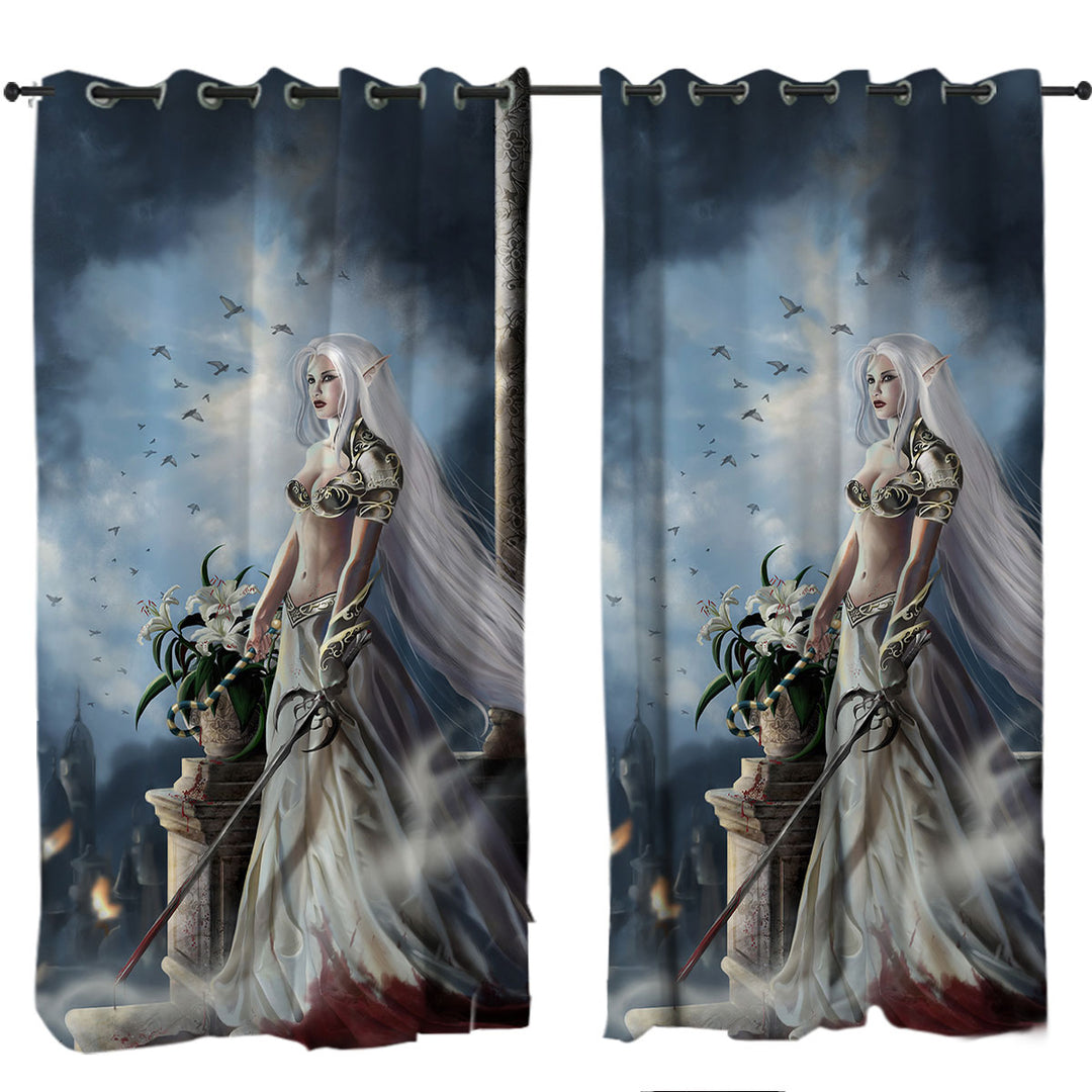 Cool Fantasy Art the Prophecy Beautiful Elf Girl Curtains for Living Room