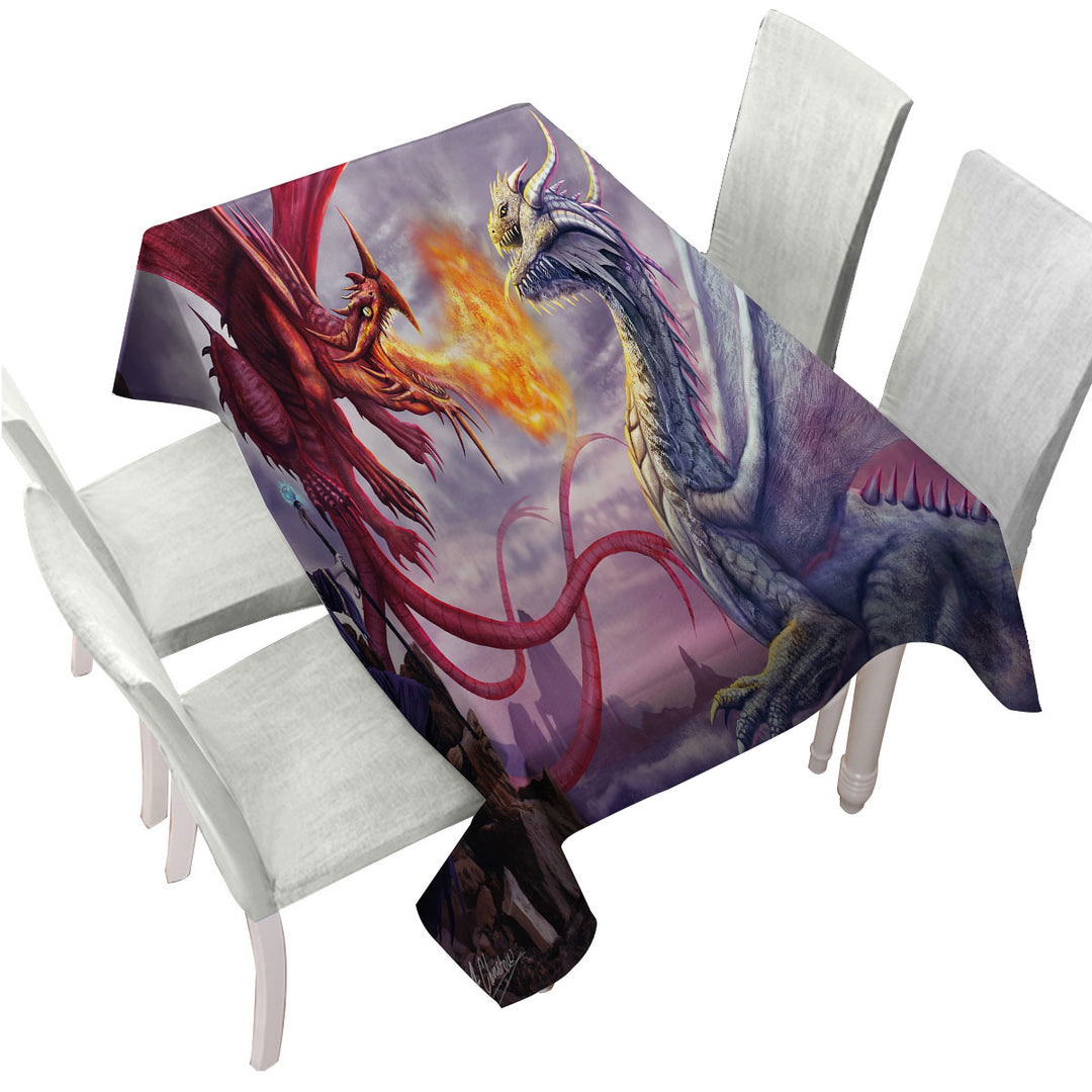 Cool Fantasy Artwork Dragons War Tablecloth