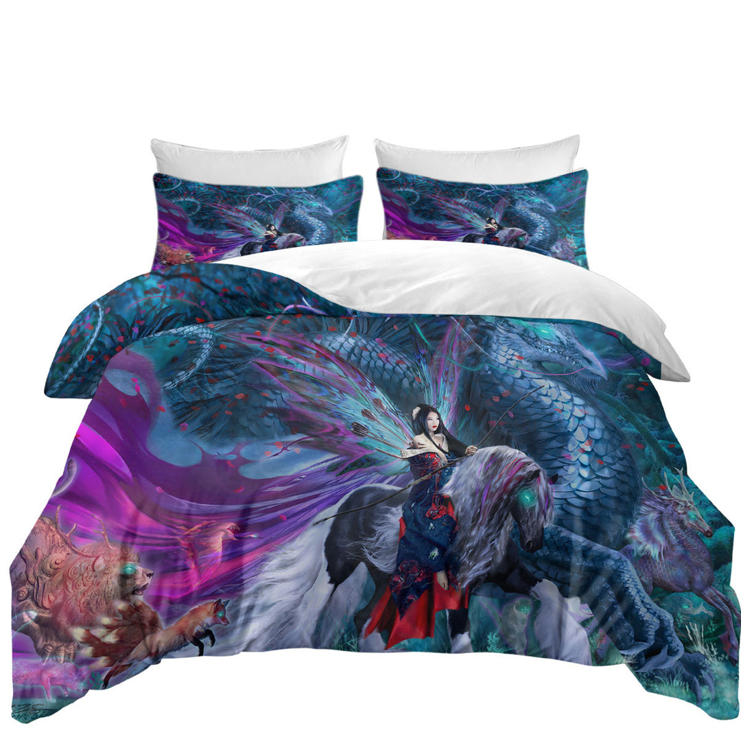 Cool Fantasy Digital Art Ride of the Yokai Duvet Cover