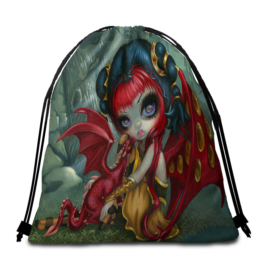 Cool Fantasy Dragon Fairy and Amber Dragonling Beach Towels and Bags