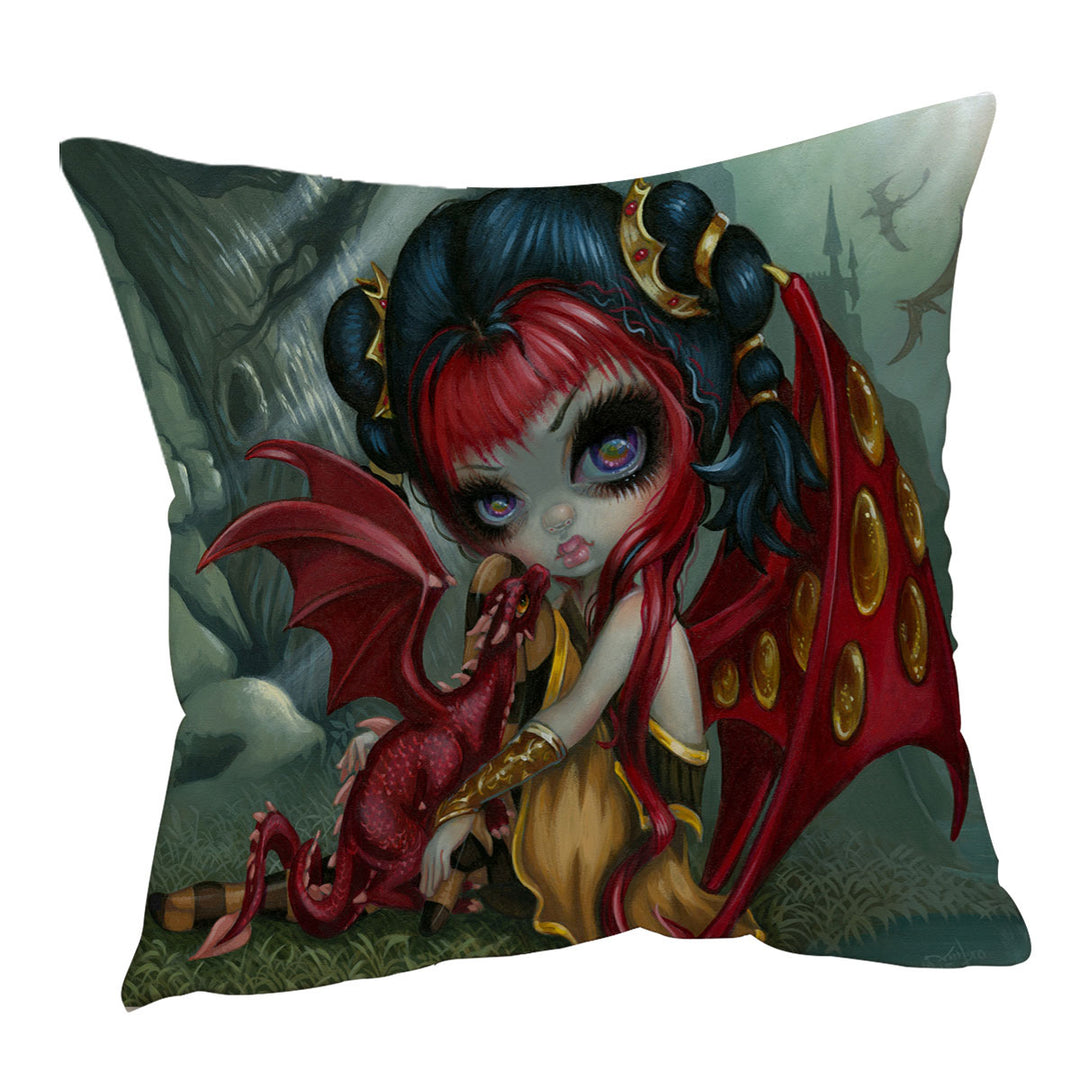 Cool Fantasy Dragon Fairy and Amber Dragonling Cushion Cover