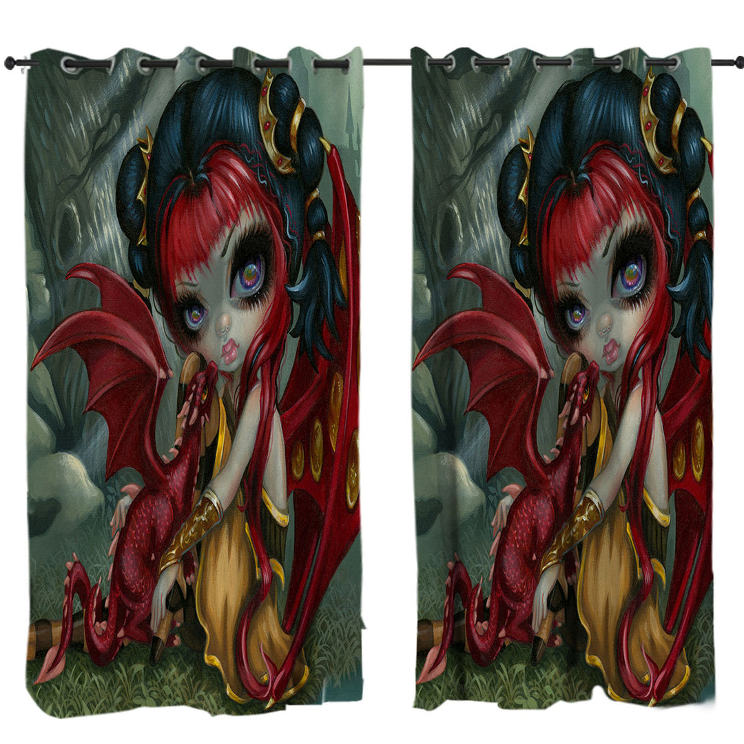 Cool Fantasy Dragon Fairy and Amber Dragonling Eyelet Curtains