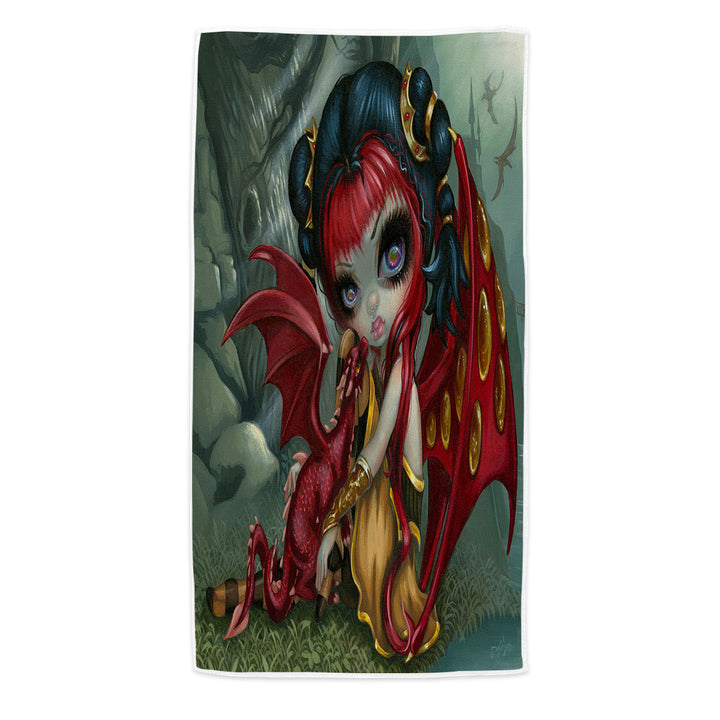 Cool Fantasy Dragon Fairy and Amber Dragonling Microfiber Beach Towel