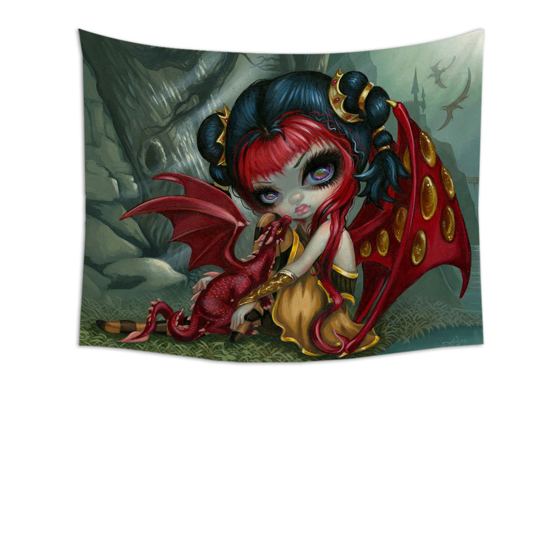 Cool Fantasy Dragon Fairy and Amber Dragonling Tapestry