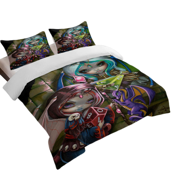 Cool Fantasy Dragons and Fairies Dice Dragonlings Duvet Cover