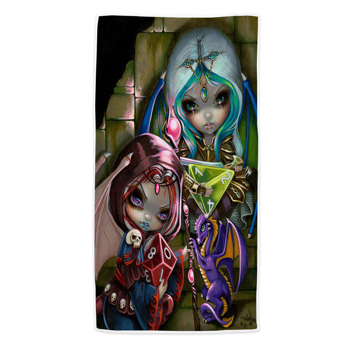 Cool Fantasy Dragons and Fairies Dice Dragonlings Microfibre Beach Towel