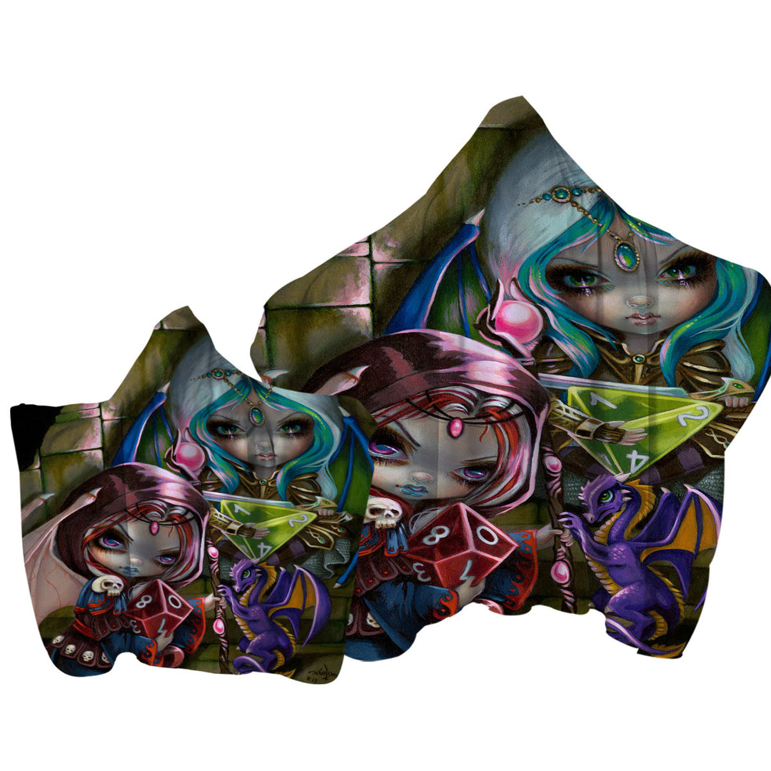 Cool Fantasy Dragons and Fairies Dice Dragonlings Towel with Hood