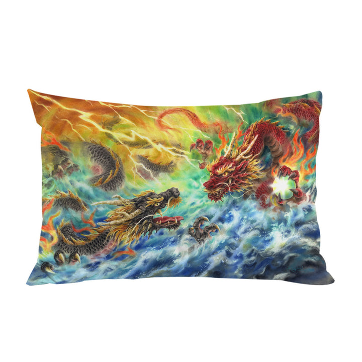 Cool Fantasy Fire vs Water Encountering Dragons Pillow Case Covers