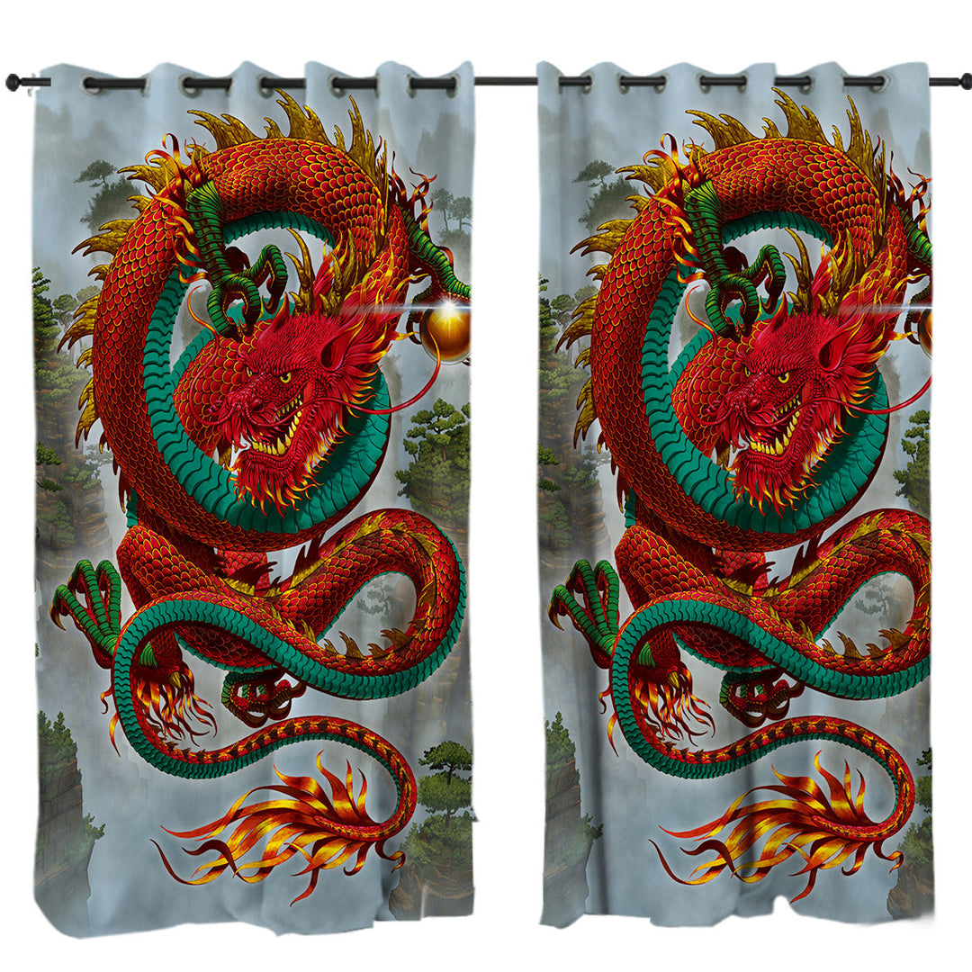 Cool Fantasy Good Fortune Red Chinese Dragon Curtain