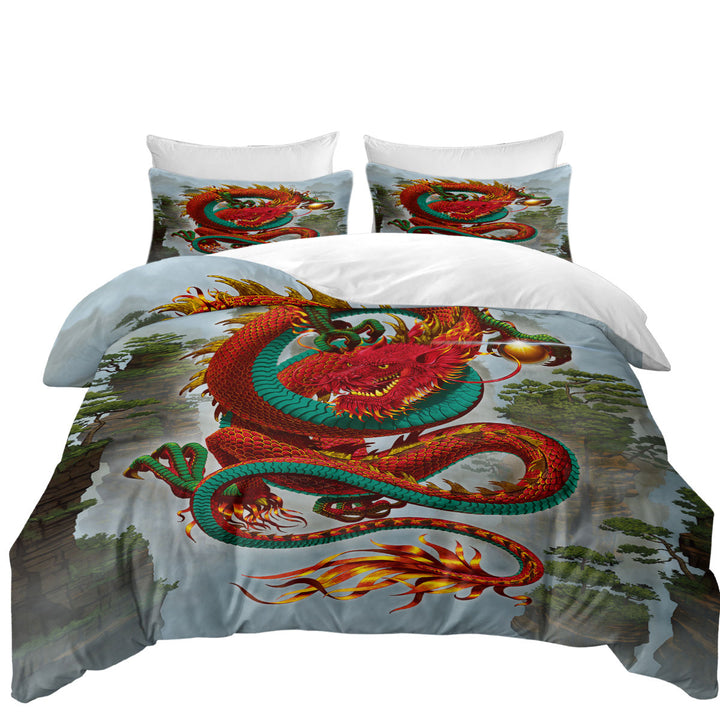 Cool Fantasy Good Fortune Red Chinese Dragon Duvet Covers