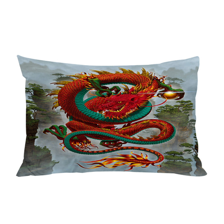 Cool Fantasy Good Fortune Red Chinese Dragon Pillow Case Covers