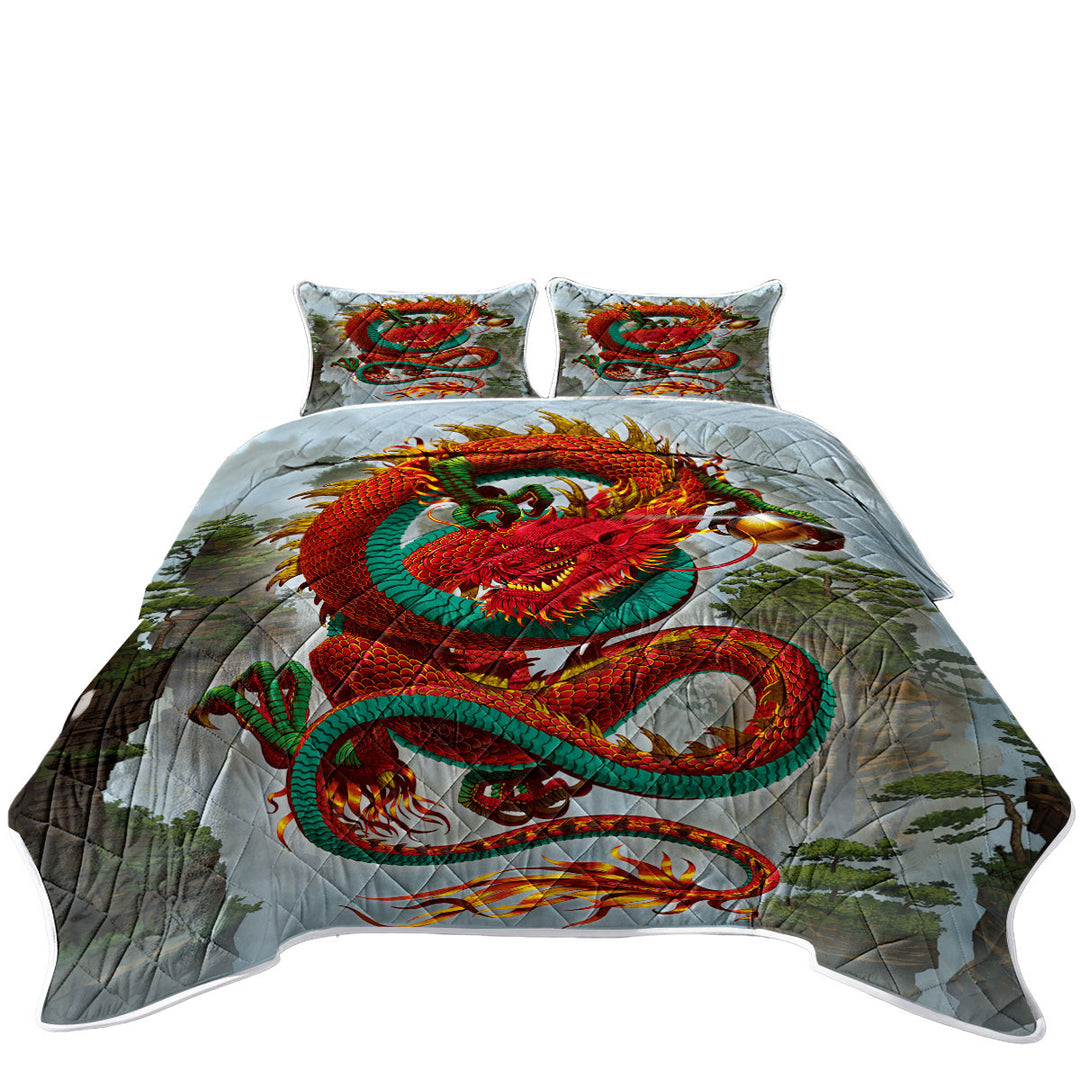 Cool Fantasy Good Fortune Red Chinese Dragon Summer Quilt