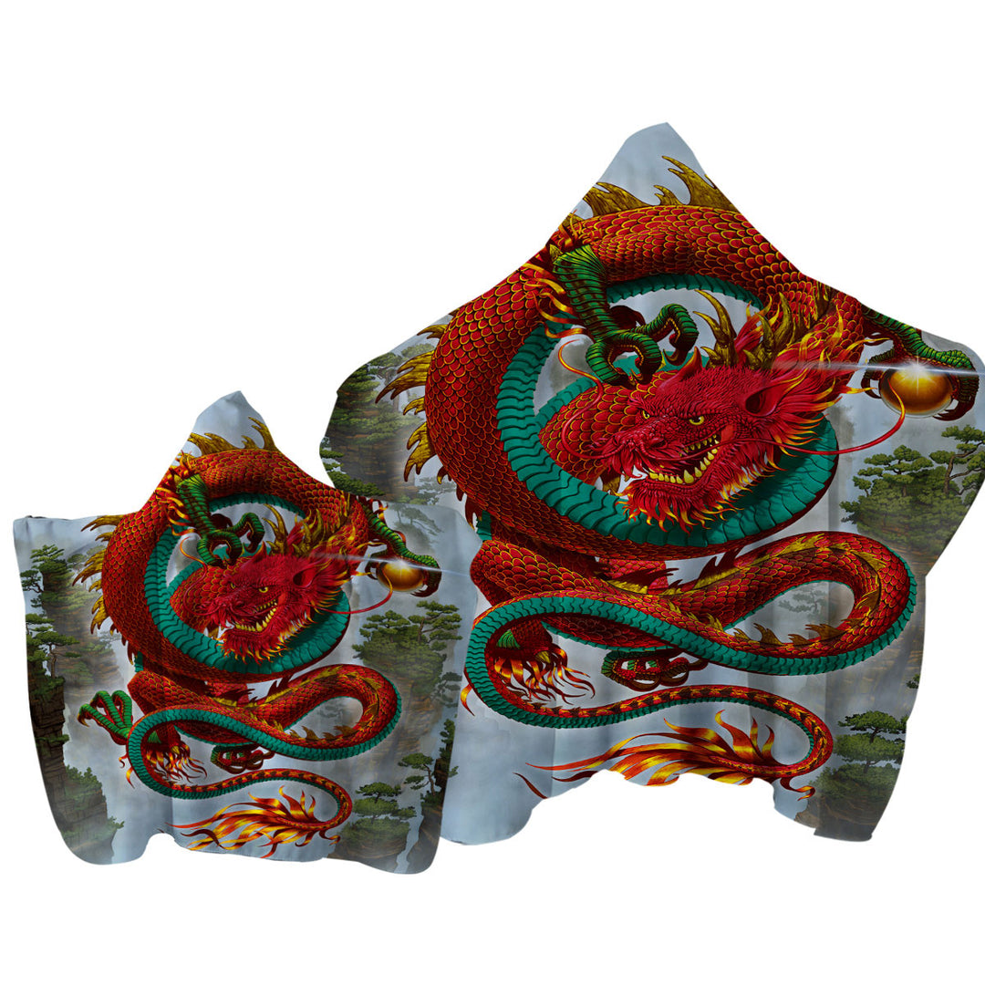 Cool Fantasy Good Fortune Red Chinese Dragon Towel Hoodie