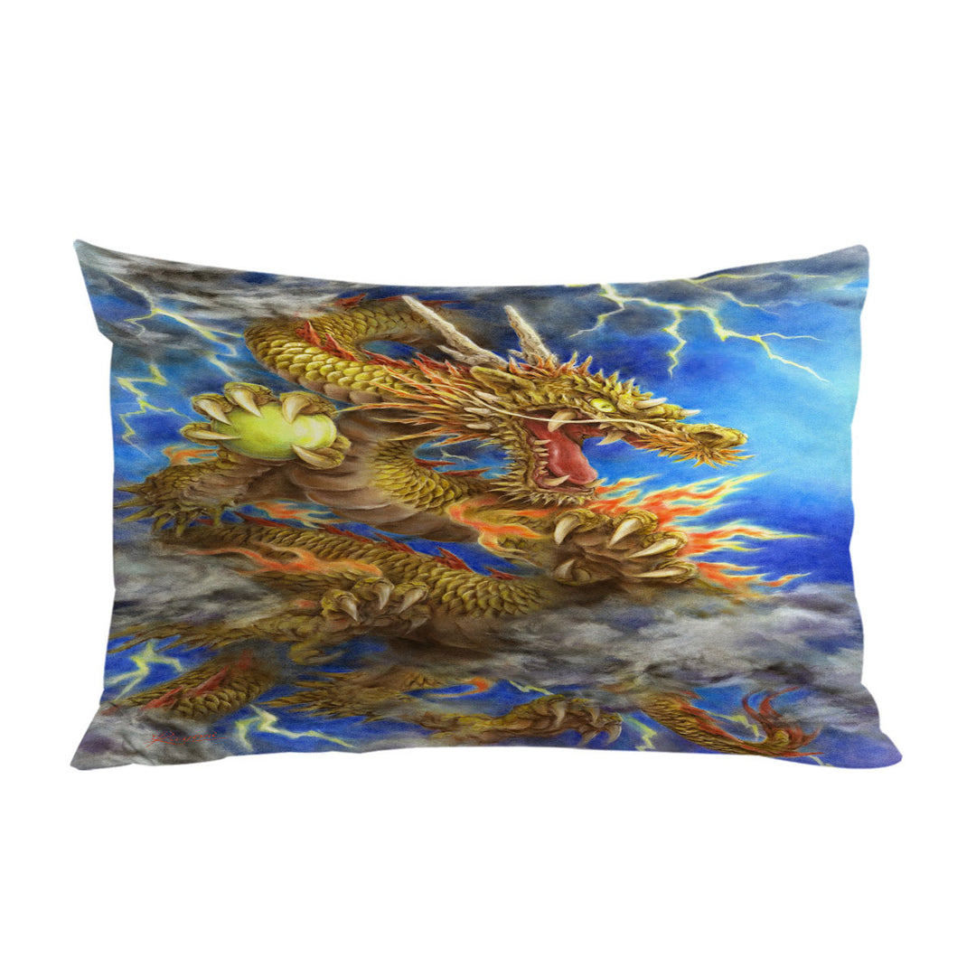 Cool Fantasy Lightning Storm and Golden Dragon Pillow Cases