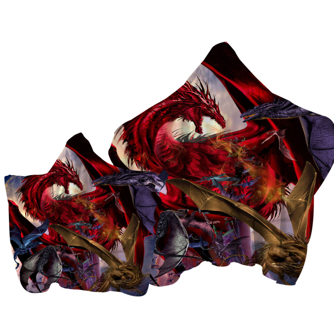 Cool Fantasy Scene Dragon Battle Towel with Hood