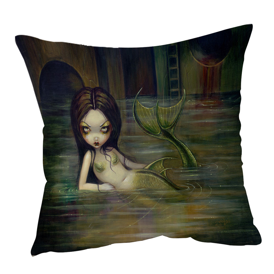 Cool Fantasy Sewer Mermaid Gritty Urban Mermaid Throw Cushion Cover