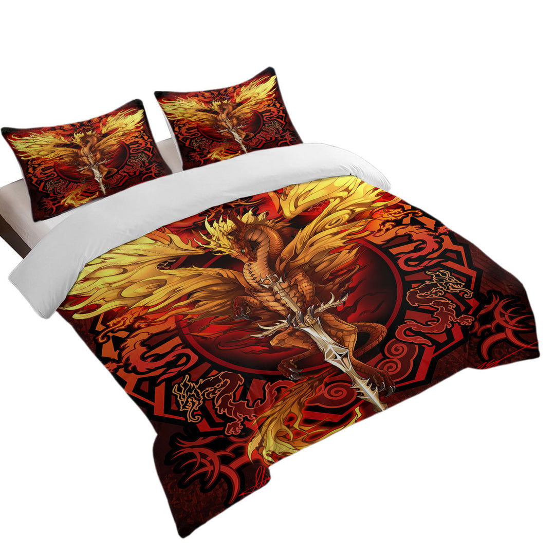 Cool Fantasy Sword Weapon Dragon Flame Blade King Duvet Cover set