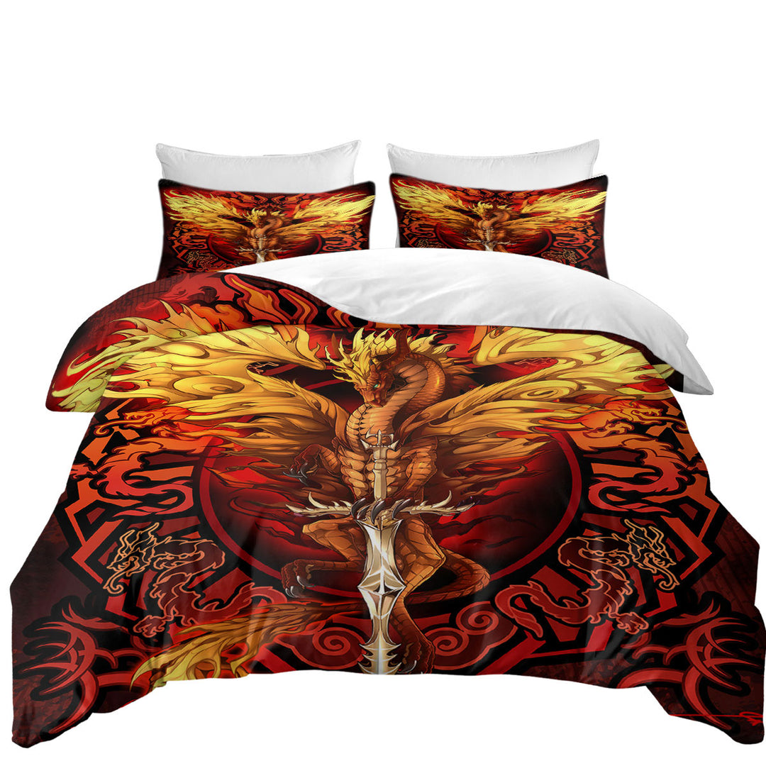 Cool Fantasy Sword Weapon Dragon Flame Blade King Size Duvet Cover