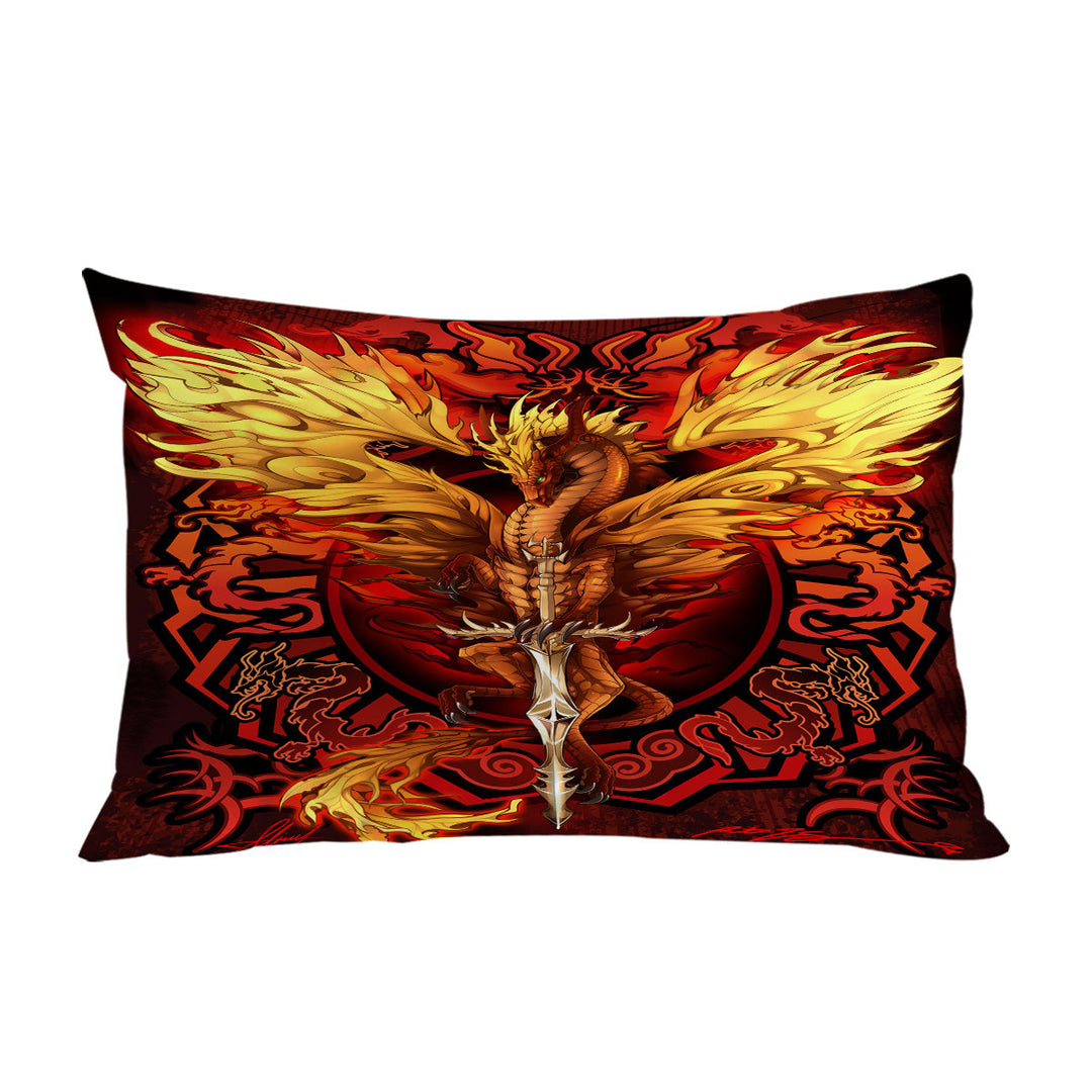 Cool Fantasy Sword Weapon Dragon Flame Blade Pillowcase