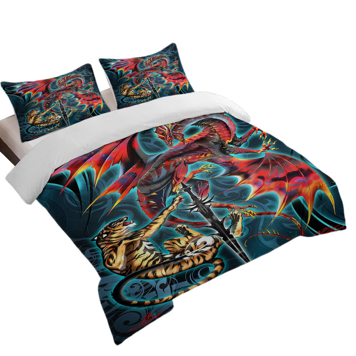 Cool Fantasy Sword Weapon Dragon Tiger Blade Oversized King Duvet Cover