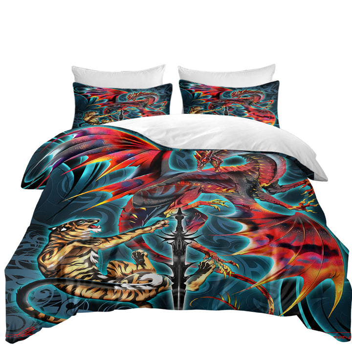 Cool Fantasy Sword Weapon Dragon Tiger Blade Queen Size Duvet Cover