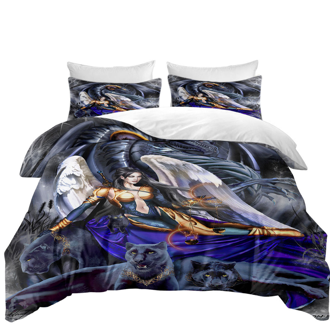 Cool Fantasy Warrior Angel Dragon and Panthers Duvet Covers