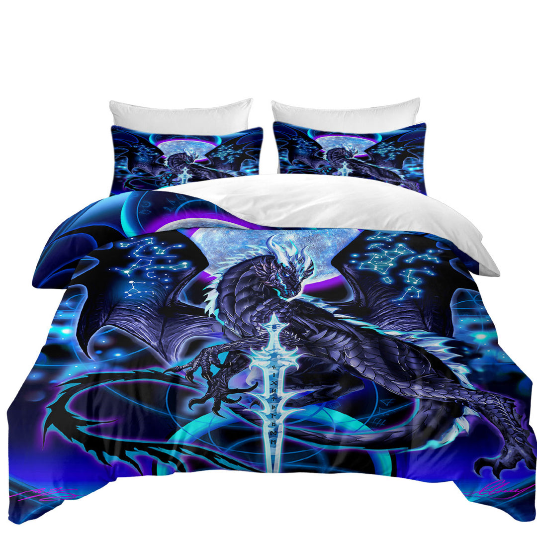 Cool Fantasy Weapon Blue Dragon Night Blade King Quilt Cover