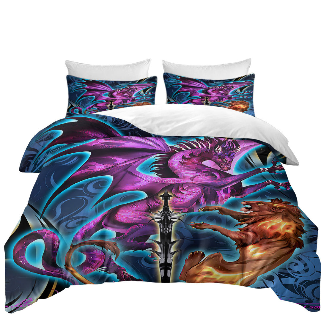 Cool Fantasy Weapon Lion Dragon Blade Duvet Cover